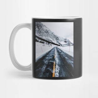 Driving Norway - Road Through Mountainous White Winter Landscape Mug